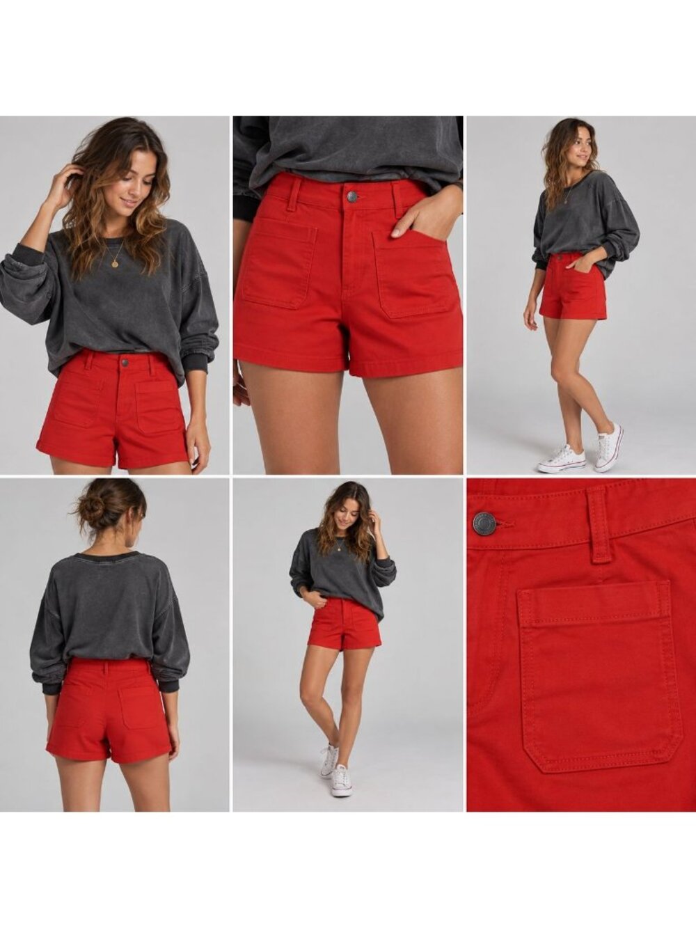 New! LC Lauren Conrad Women's Sz 12 Super High-Rise Patch Pocket Red Shorts Red
